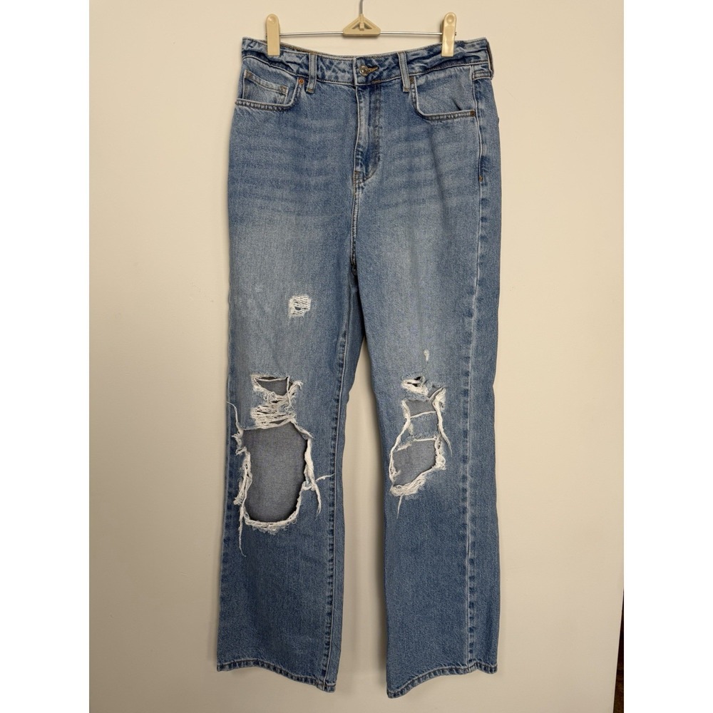 Forever 21 Wide Leg Jeans Womens Size 29 Distressed Ripped Blue Denim 29x30‎